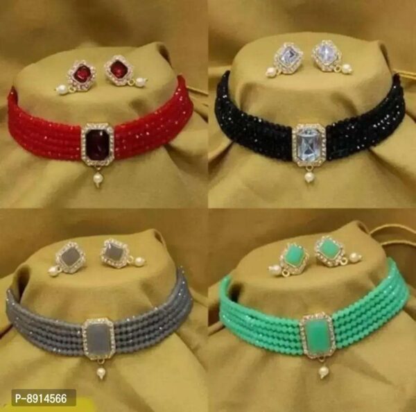 Stylish Artificial Stone Choker Jewelry Sets Combo For Women Set Of 4 - Image 4