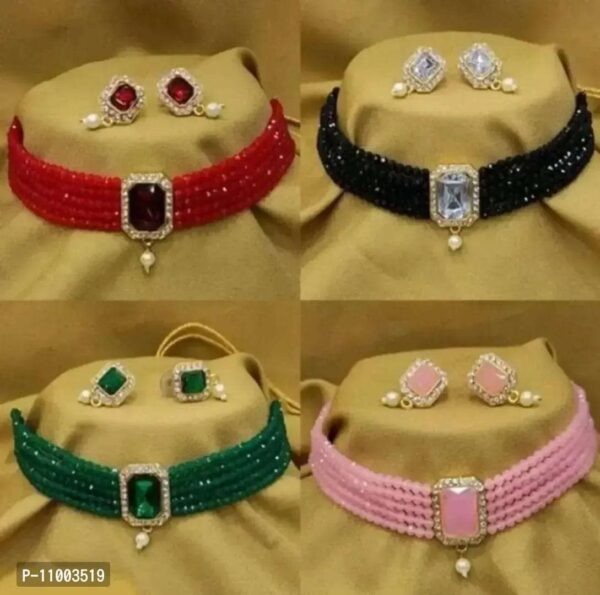 Stylish Artificial Stone Choker Jewelry Sets Combo For Women Set Of 4
