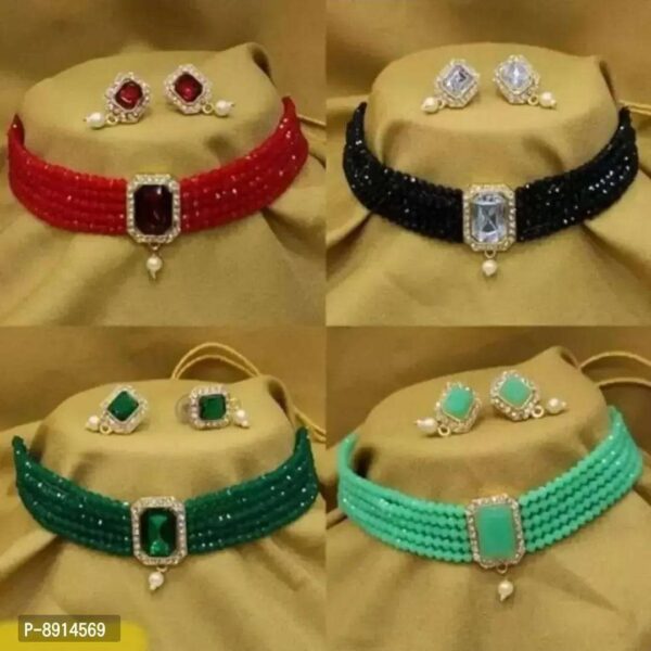 Stylish Artificial Stone Choker Jewelry Sets Combo For Women Set Of 4 - Image 5