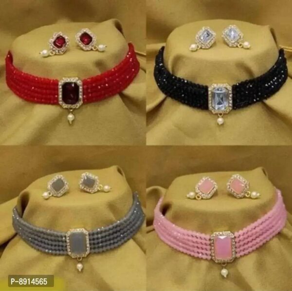 Stylish Artificial Stone Choker Jewelry Sets Combo For Women Set Of 4 - Image 2