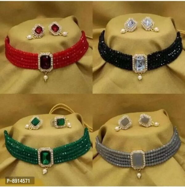 Stylish Artificial Stone Choker Jewelry Sets Combo For Women Set Of 4 - Image 6